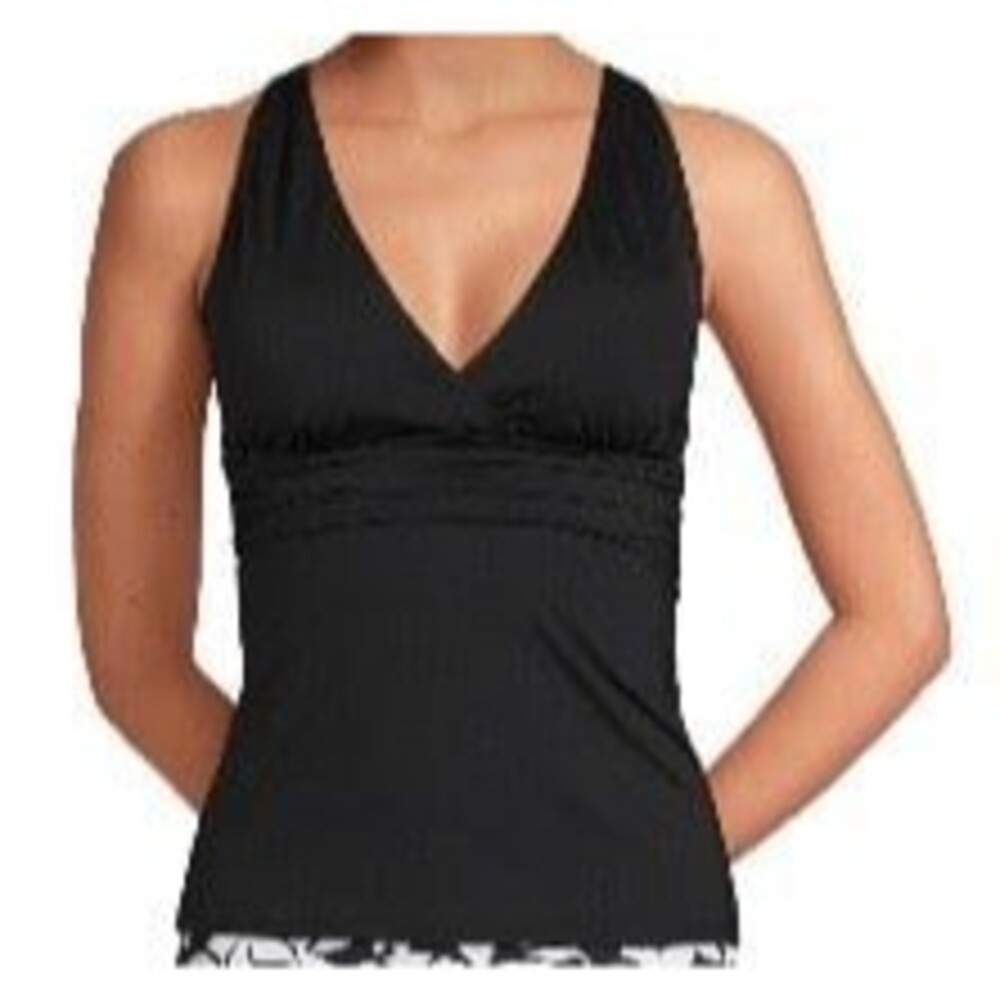 Lands' End V-Neck Plunge X-Back Tankini Top Black Size L New With Tag